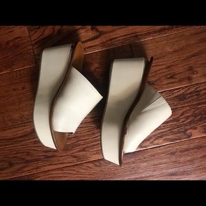 Beige platform slip on sandal